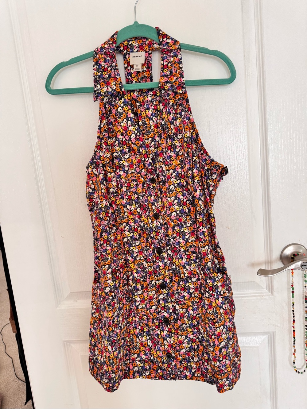Maeve Multicolor Floral Halter Dress with Pink, Orange & Yellow Accents